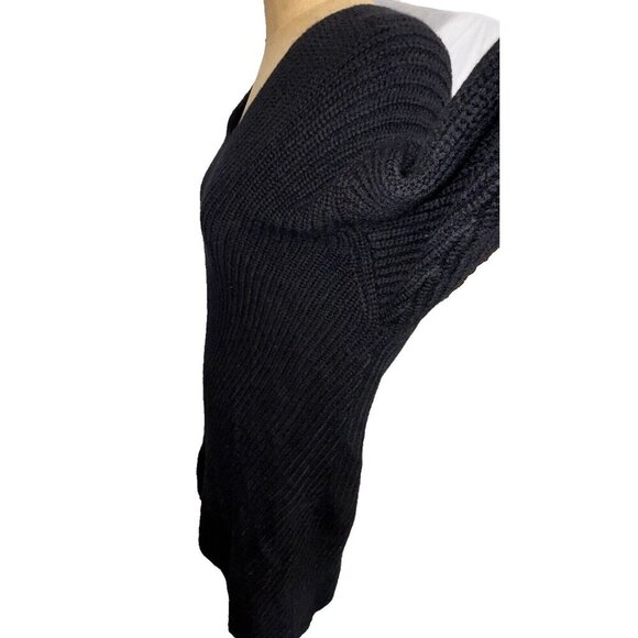 Aritzia Wilfred Sweater Dress Large Cable Knit 100% Merino Wool V Neck Black - Picture 13 of 13